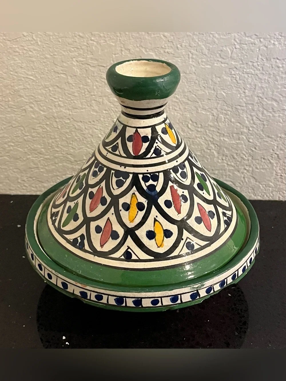 Vintage Handmade Hand Painted 8” Moroccan Ceramic Tagine Tajine with Lid